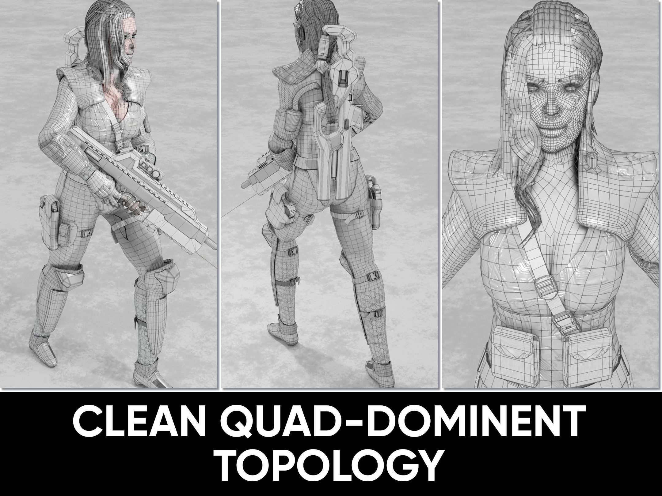 Sci-Fi Cyberpunk Action Girl Adrestia - Rigged Low-poly 3D model_9