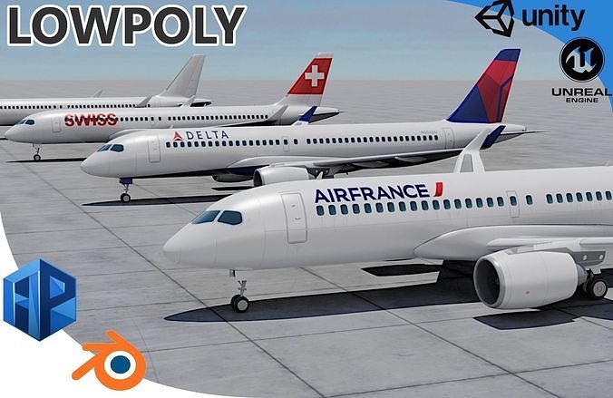 Pack Airbus A220-300 Multi livery Low-poly 3D model