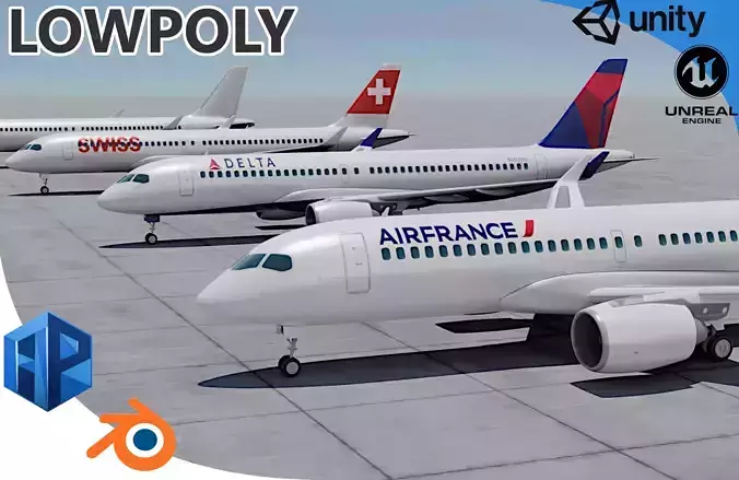 Pack Airbus A220-300 Multi livery Low-poly 3D model