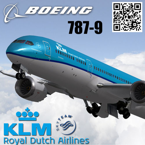 Boeing 787-9 KLM Royal Dutch Airlines Low-poly 3D model