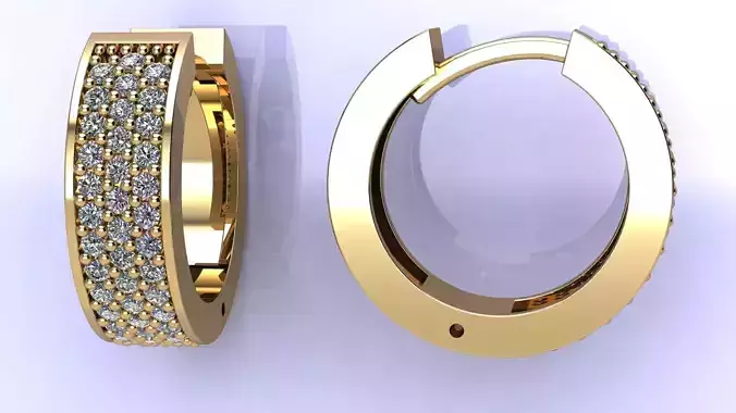 Hoop Huggie Clicker Earrings with Diamonds 3D print model
