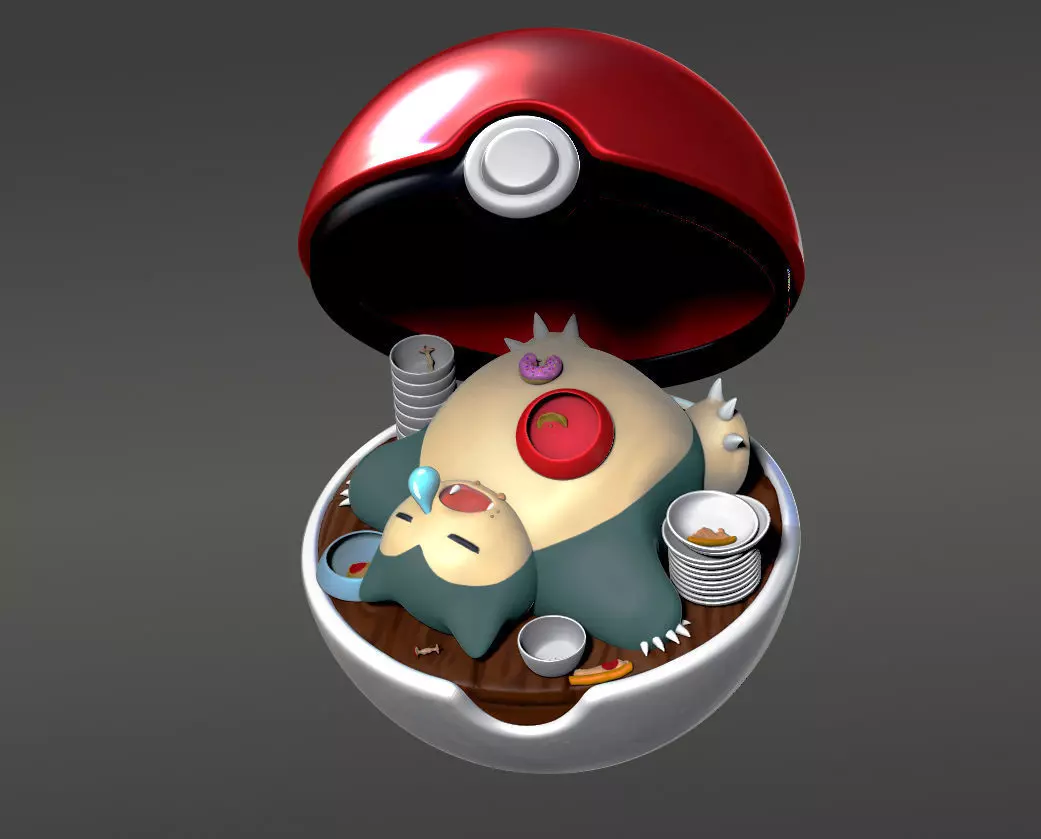 Snorlax in pokeball statue 3D model_0