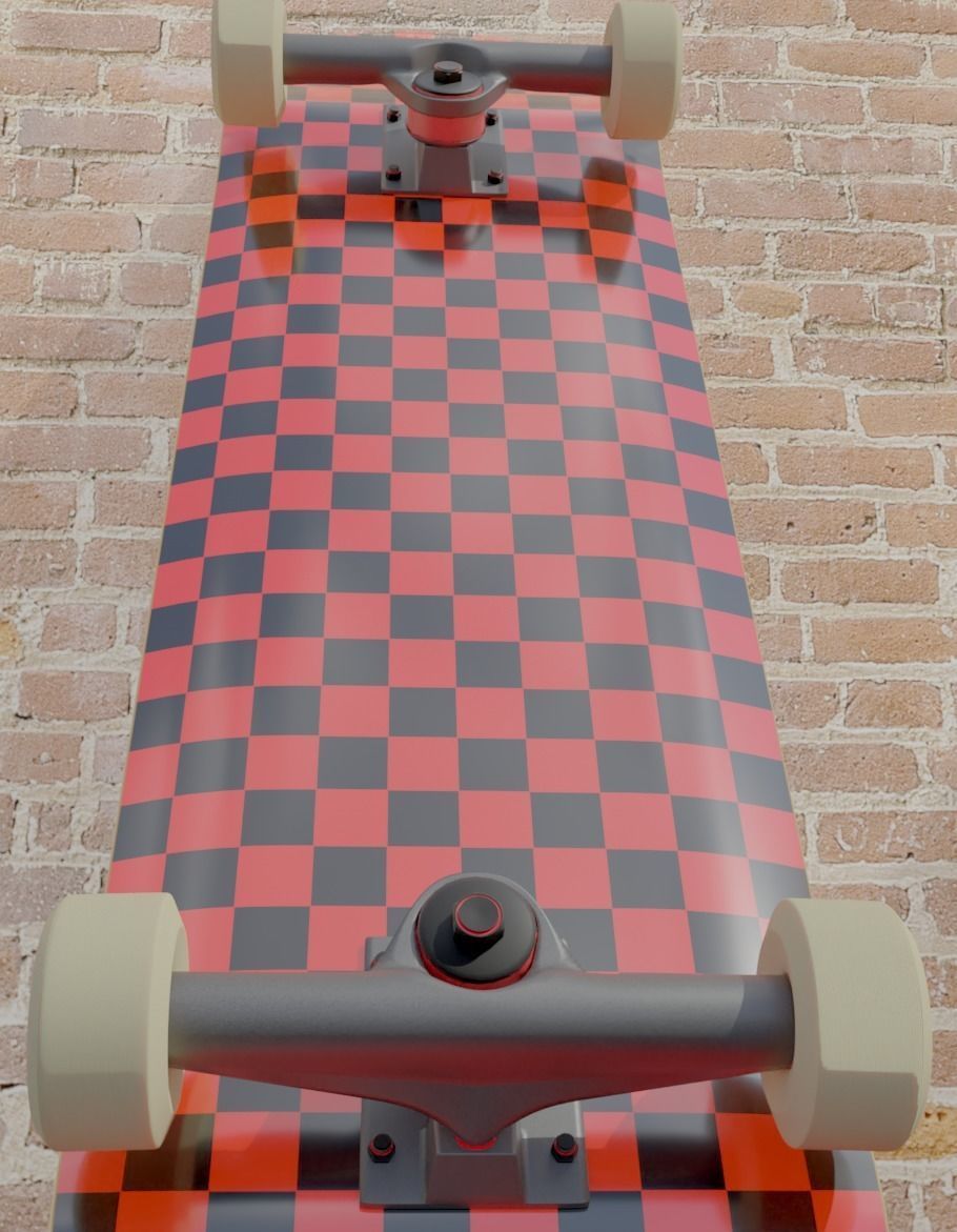 Skateboard in brick floor 3D model_3