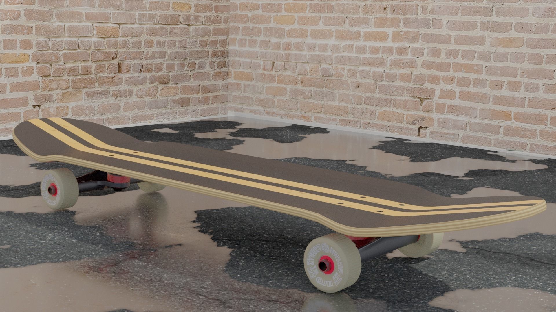 Skateboard in brick floor 3D model_4