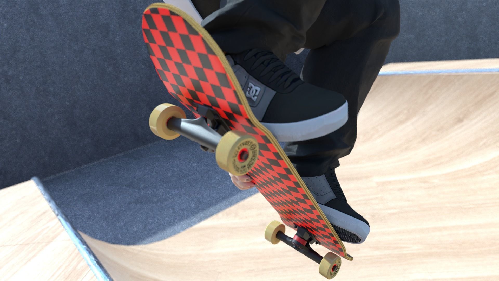 Skateboard in brick floor 3D model_1