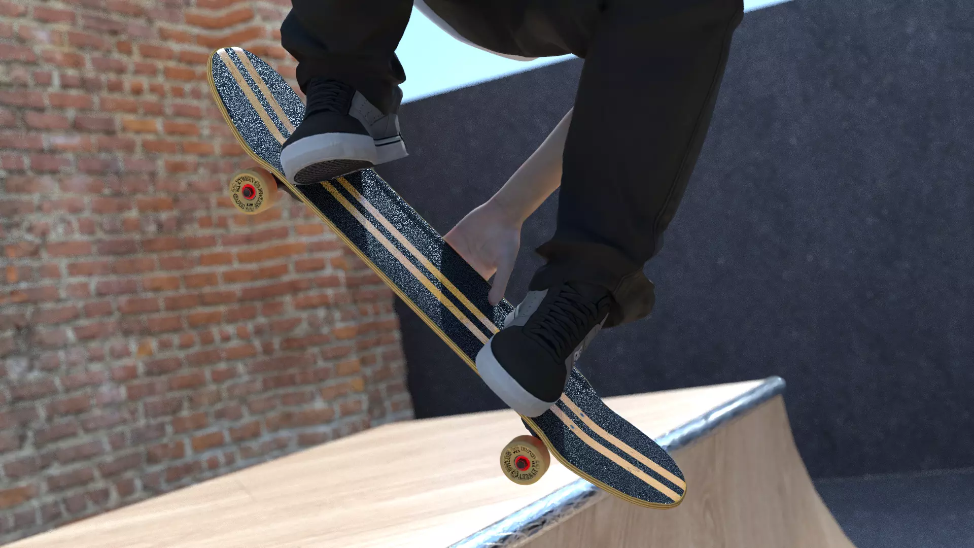 Skateboard in brick floor 3D model_0