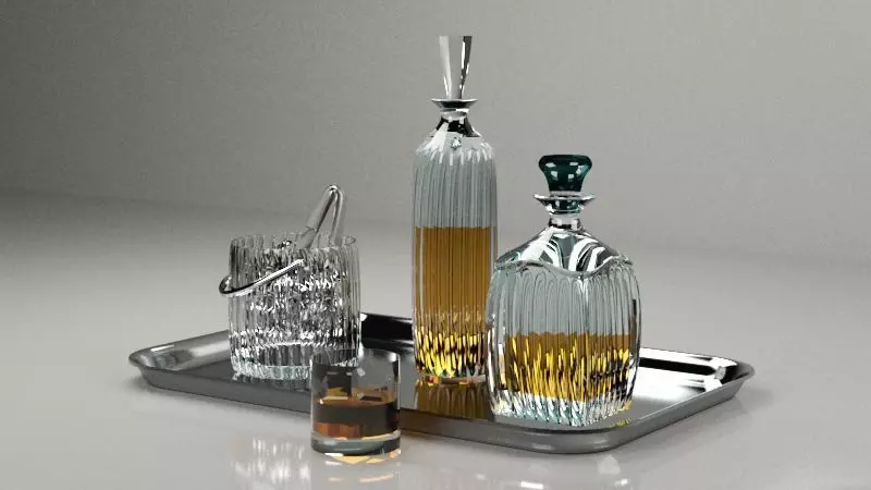 Glass Decanter Set with Silver Tray 3D model