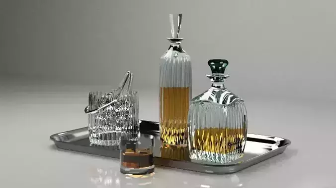 Glass Decanter Set with Silver Tray