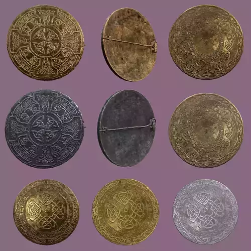 Medieval Lapel Pin Design One Two and Three 3D Model Collection