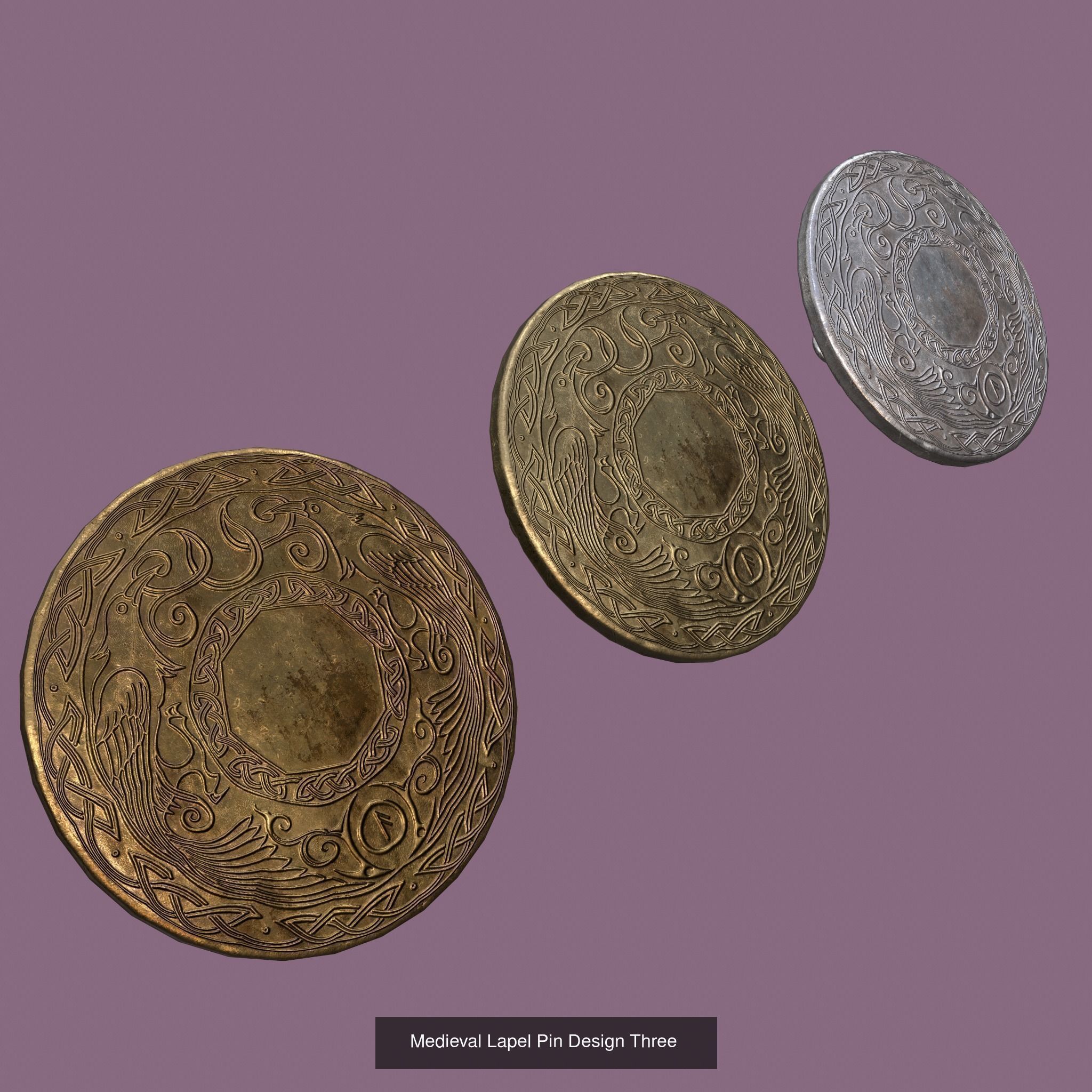 Medieval Lapel Pin Design One Two and Three 3D Model Collection_7