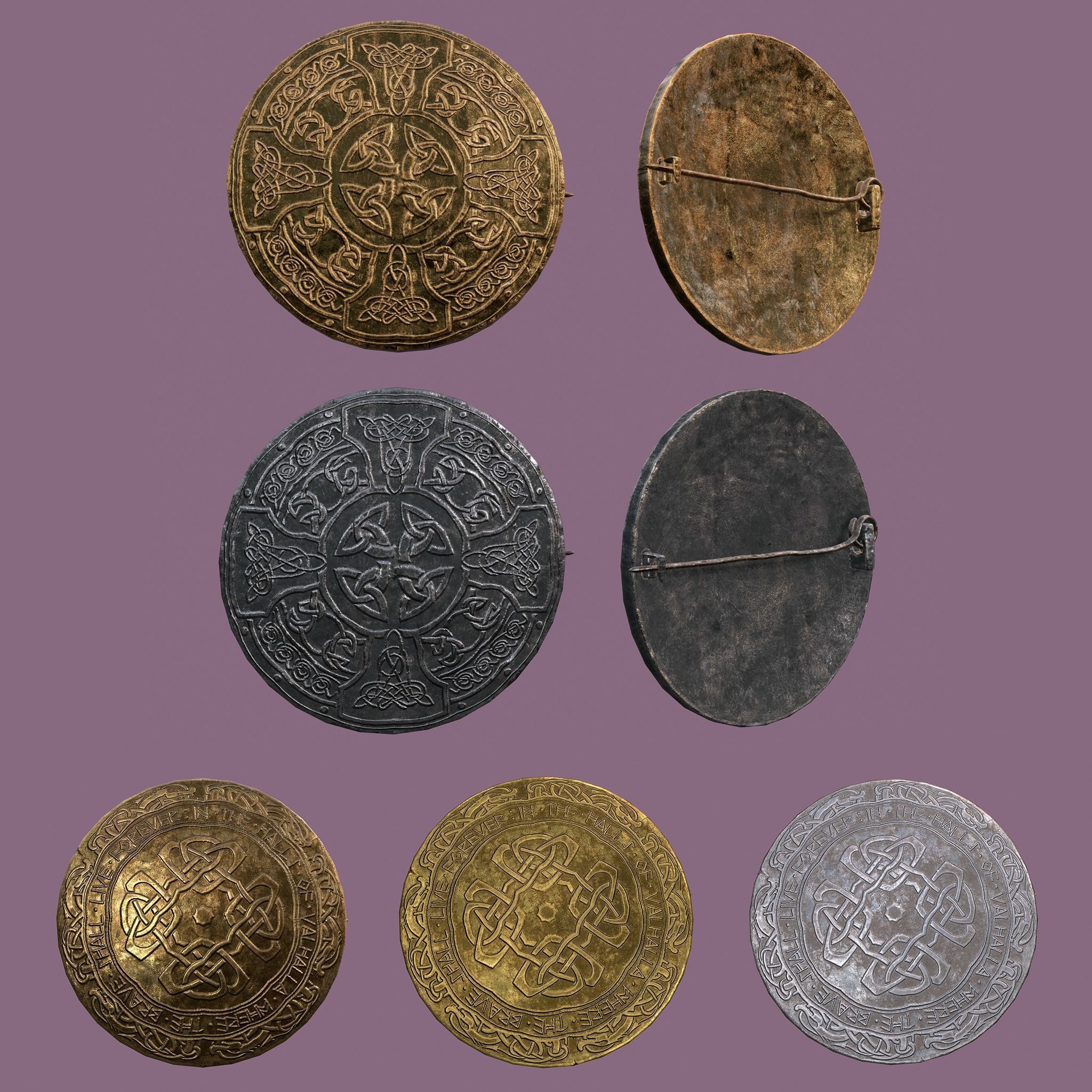 Medieval Lapel Pin Design One Two and Three 3D Model Collection_4