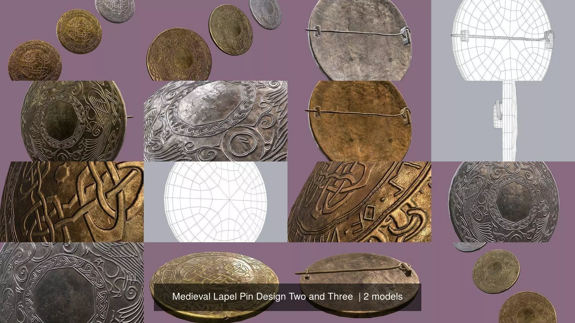 Medieval Lapel Pin Design Two and Three 3D Model Collection_3