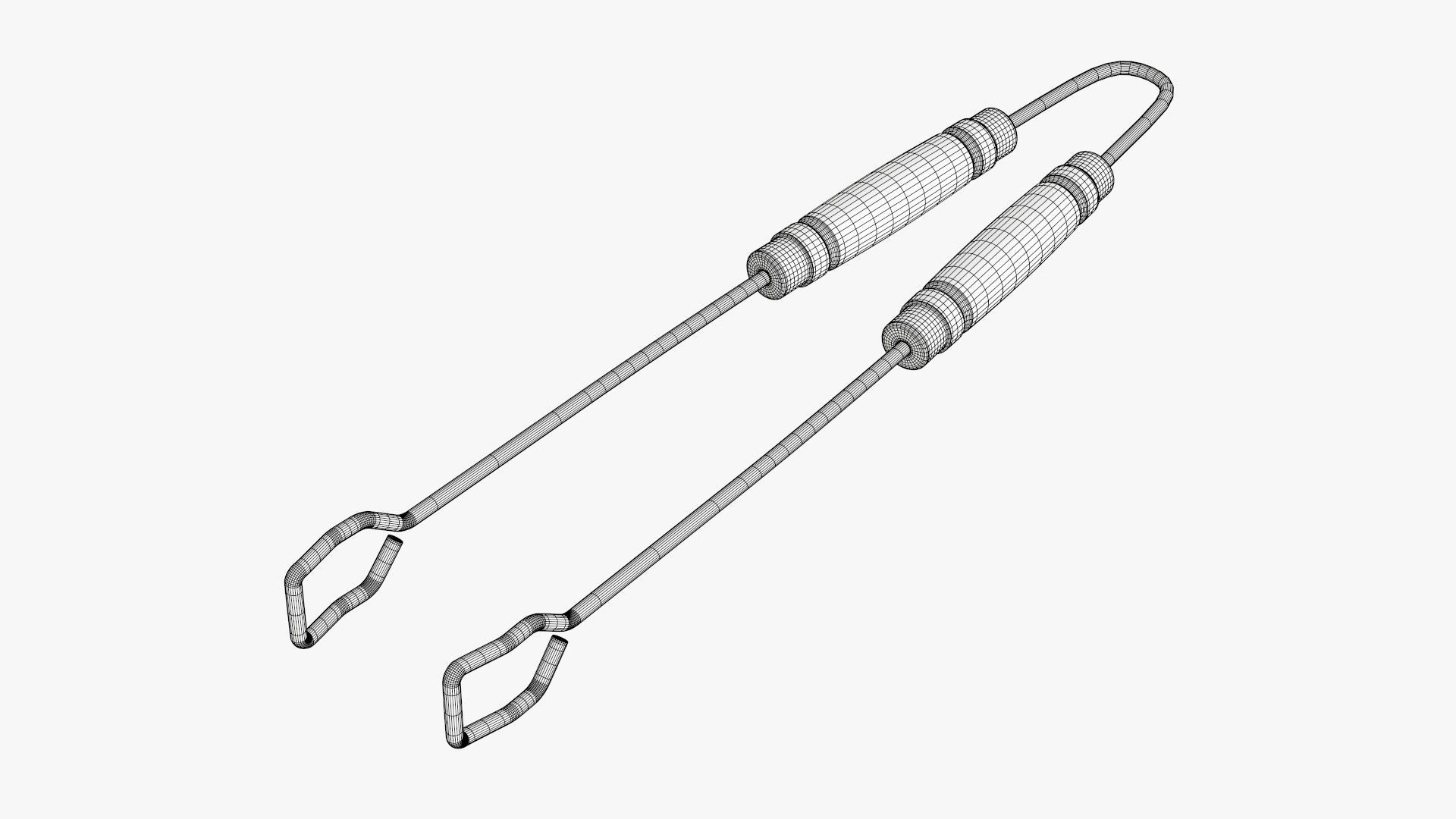 Barbecue grill tongs with wooden handle 3D model_5