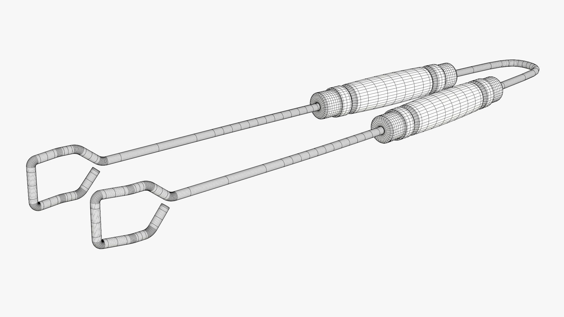Barbecue grill tongs with wooden handle 3D model_6