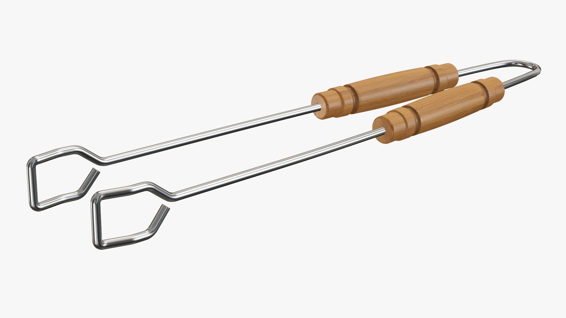 Barbecue grill tongs with wooden handle 3D model_1