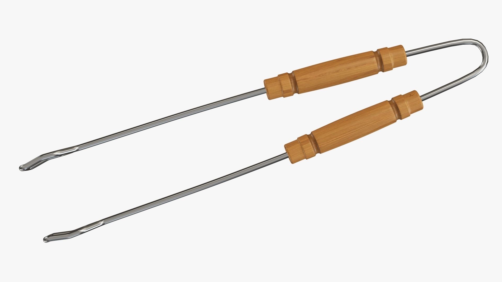 Barbecue grill tongs with wooden handle 3D model_2