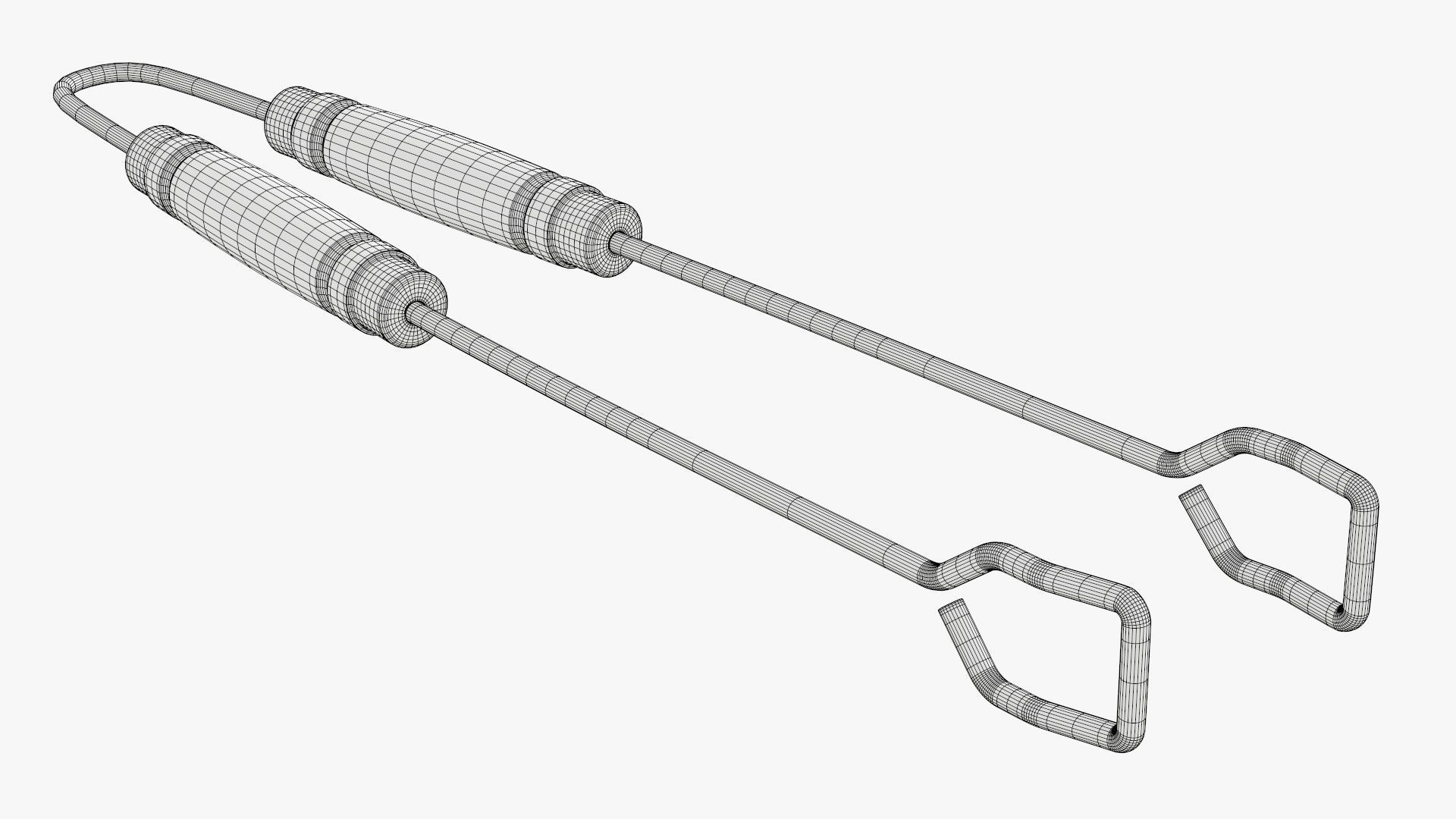 Barbecue grill tongs with wooden handle 3D model_9
