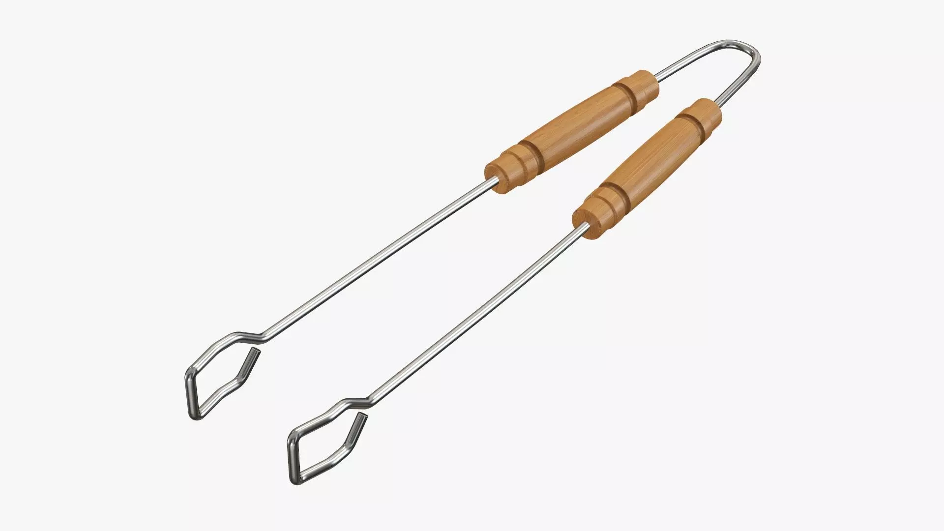 Barbecue grill tongs with wooden handle 3D model_0