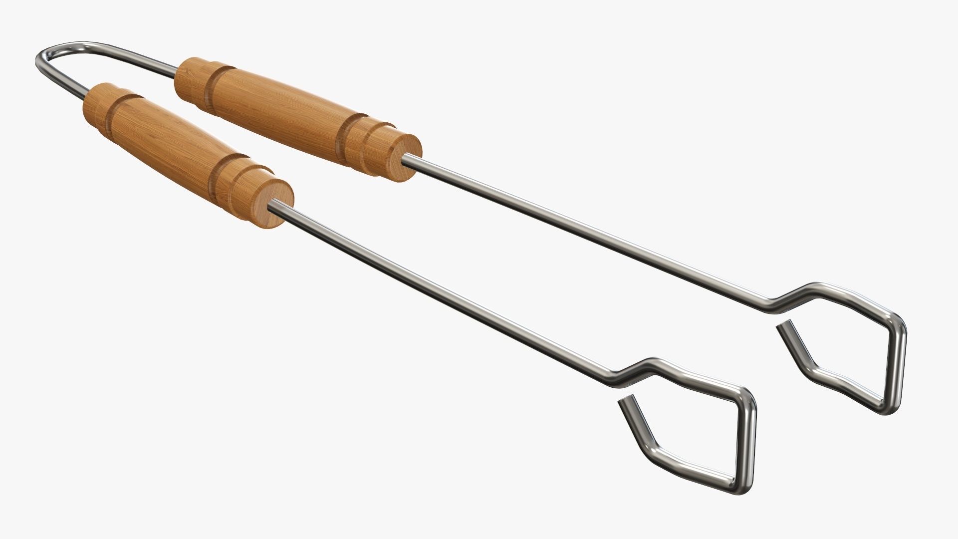 Barbecue grill tongs with wooden handle 3D model_4