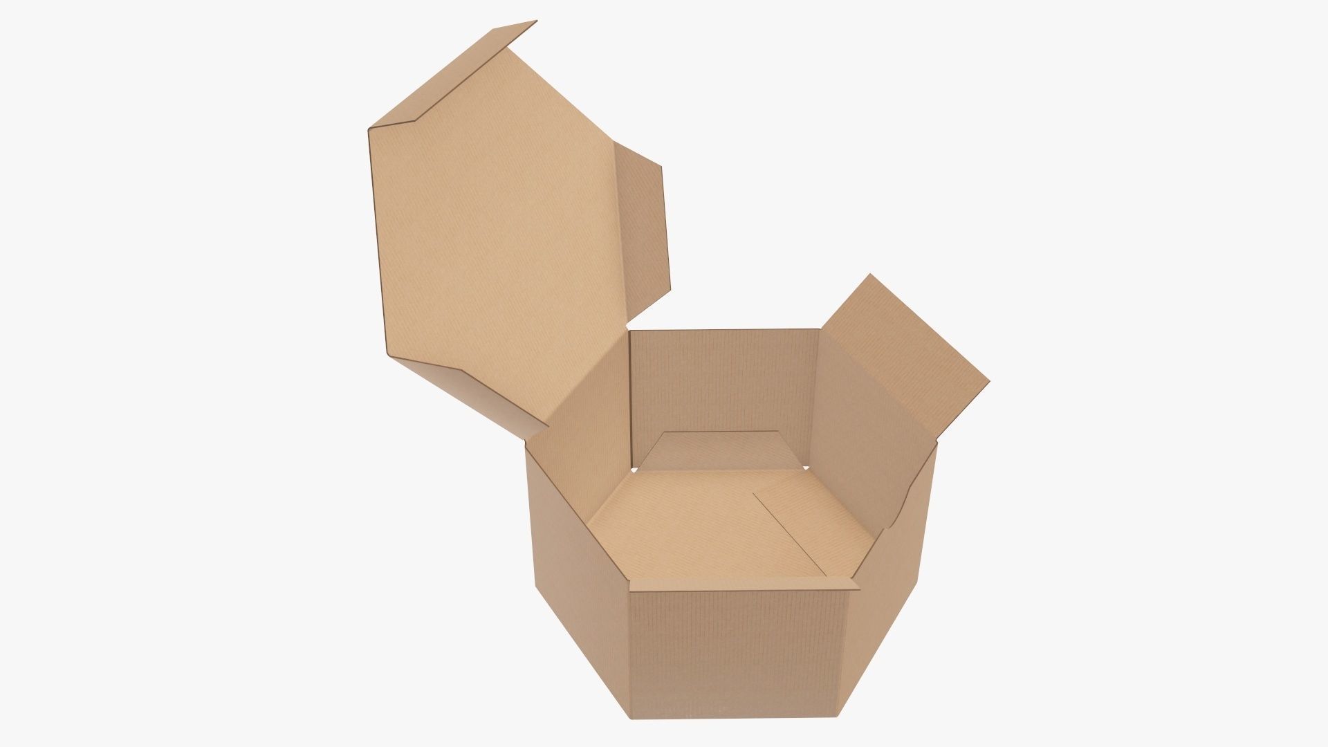Paper box hexagonal packaging open 01 corrugated cardboard 3D model_1