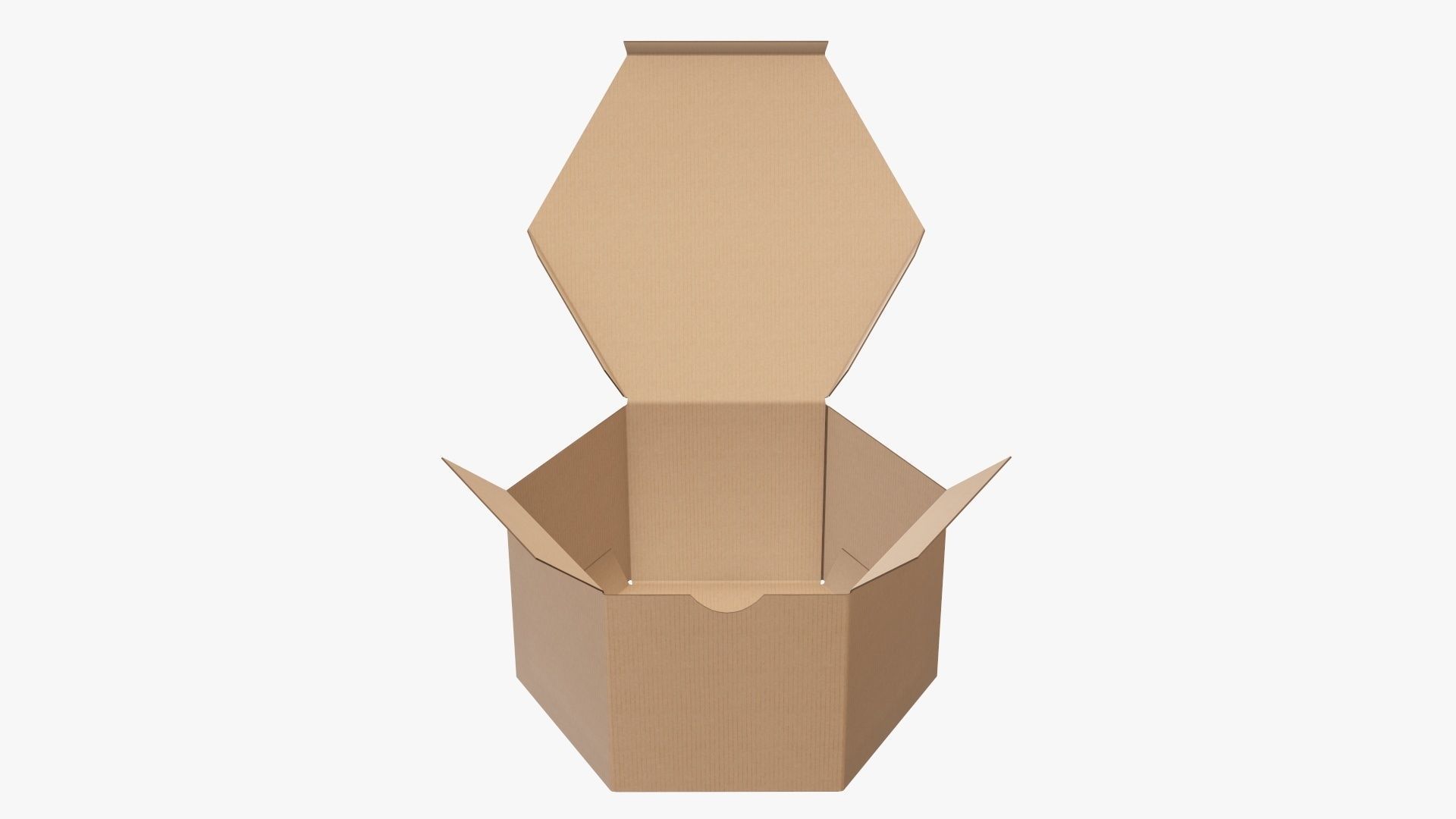 Paper box hexagonal packaging open 01 corrugated cardboard 3D model_2