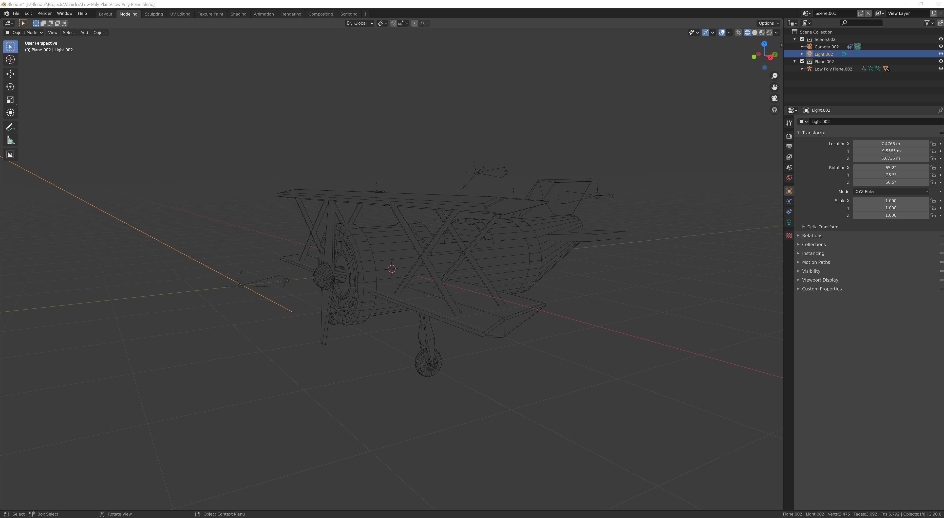 Biplane - Low Poly and Flat shaded and Rigged 3D model_7