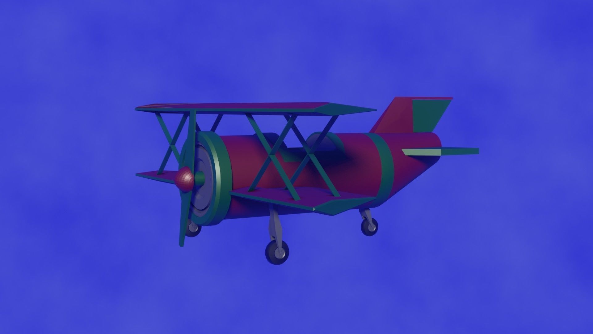 Biplane - Low Poly and Flat shaded and Rigged 3D model_3