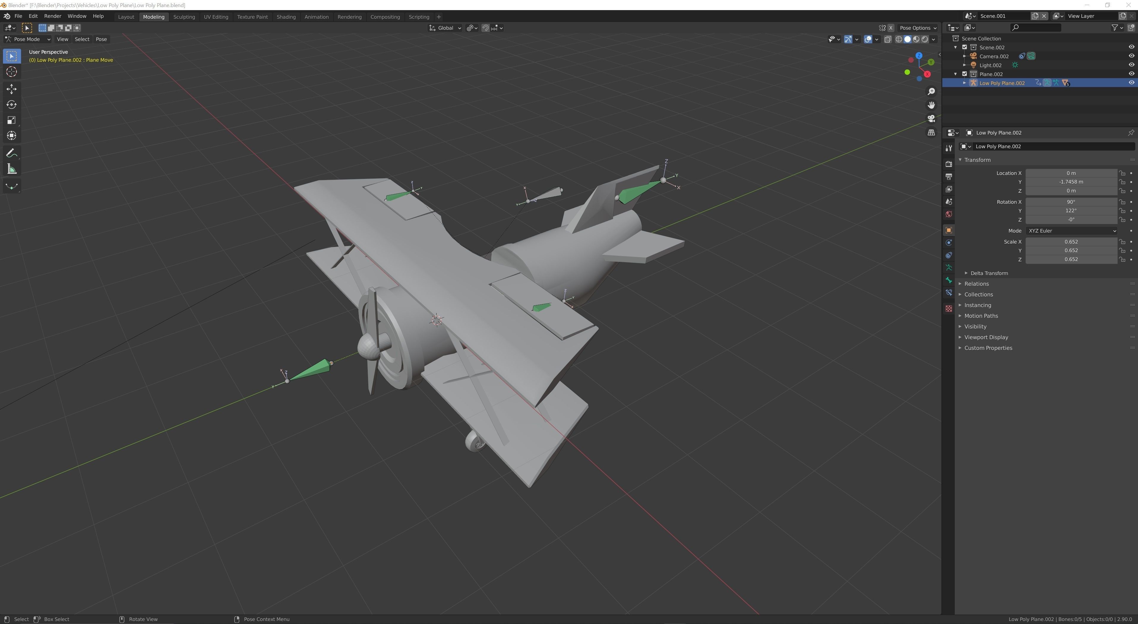 Biplane - Low Poly and Flat shaded and Rigged 3D model_8