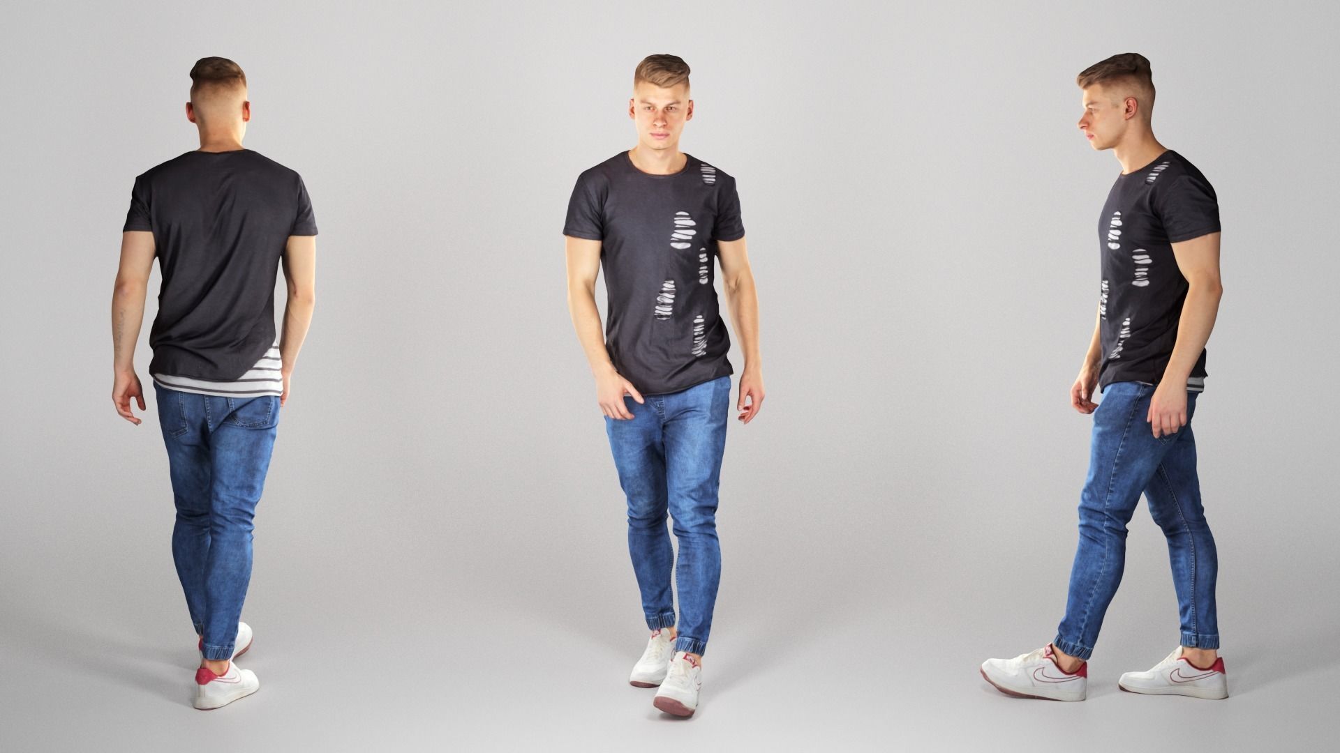 Handsome young man walking 142 Low-poly 3D model_2