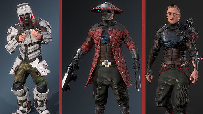Cyber samurai - sci fi characters 3D Model Collection