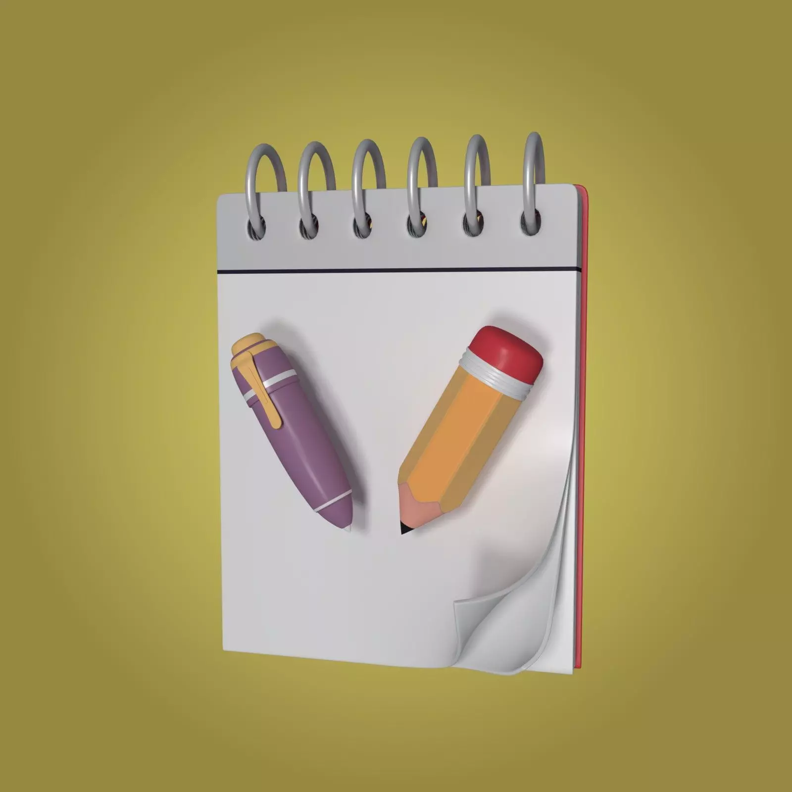 Cartoon Pencil Pen and Notepad Low-poly 3D model