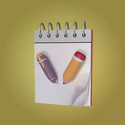 Cartoon Pencil Pen and Notepad