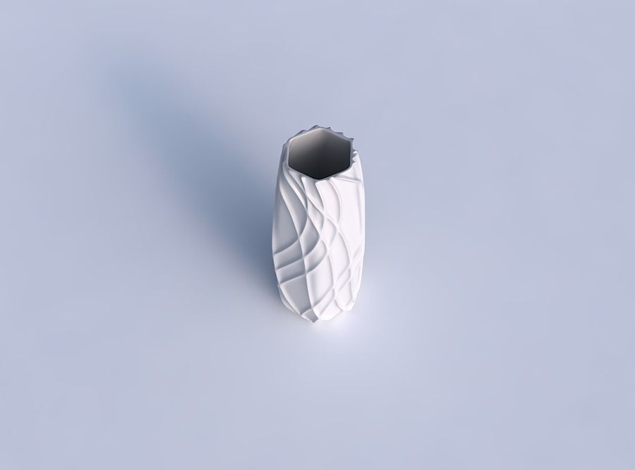 Vase hexagon with wavy sparse extruded lines 3D print model_1