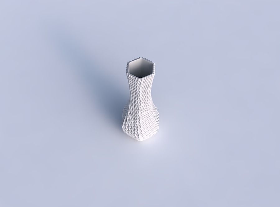Vase larger opening hexagon with bent extruded pattern 3D print model_1