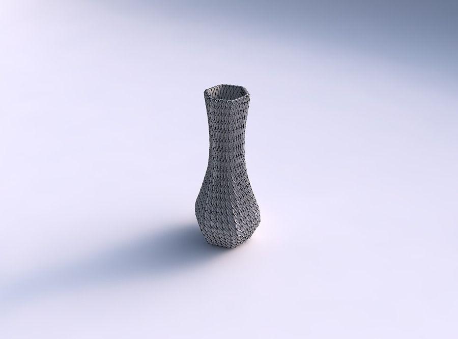 Vase larger opening hexagon with bent extruded pattern 3D print model_5