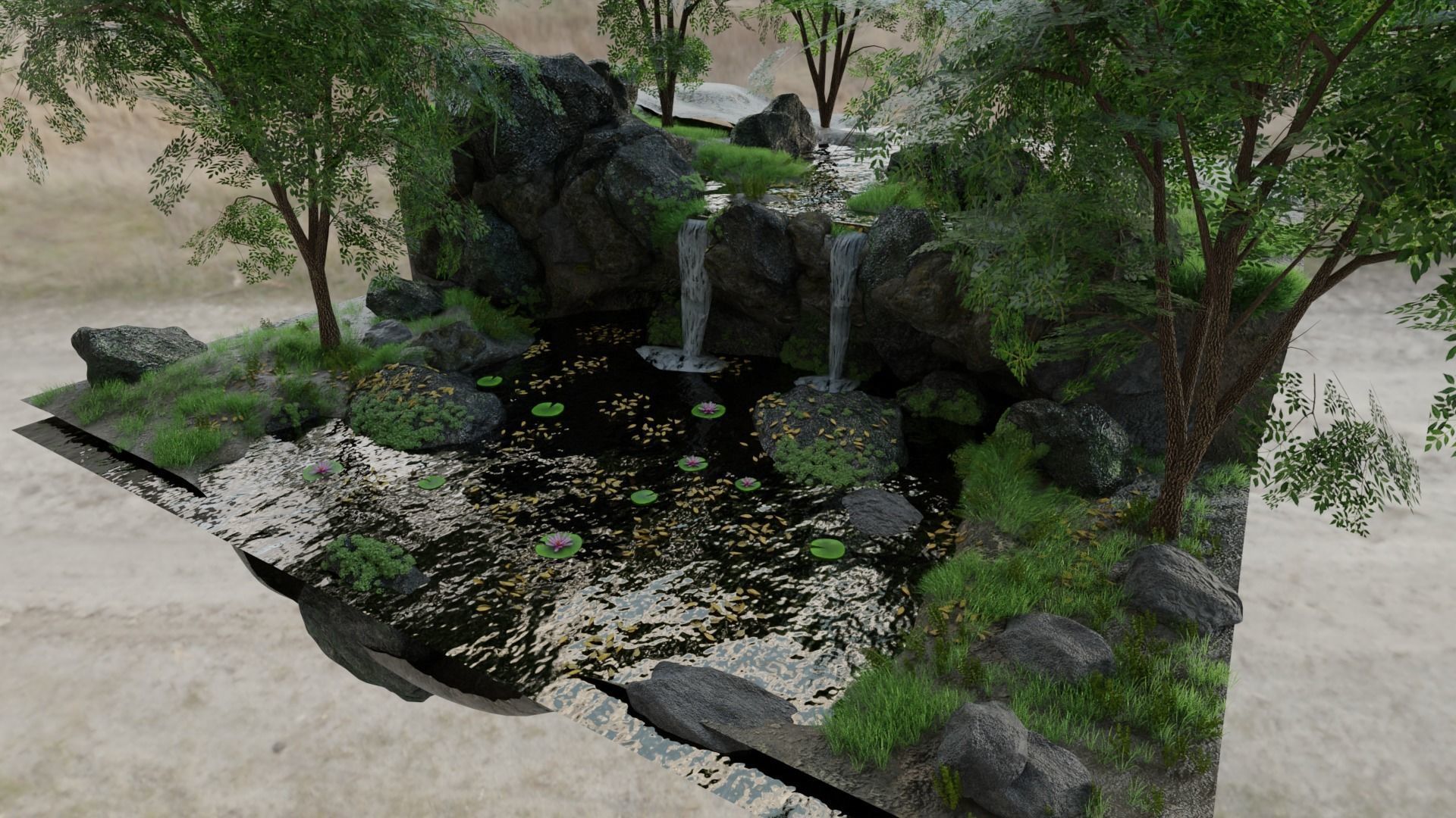 Waterfall Scene 3D model_4
