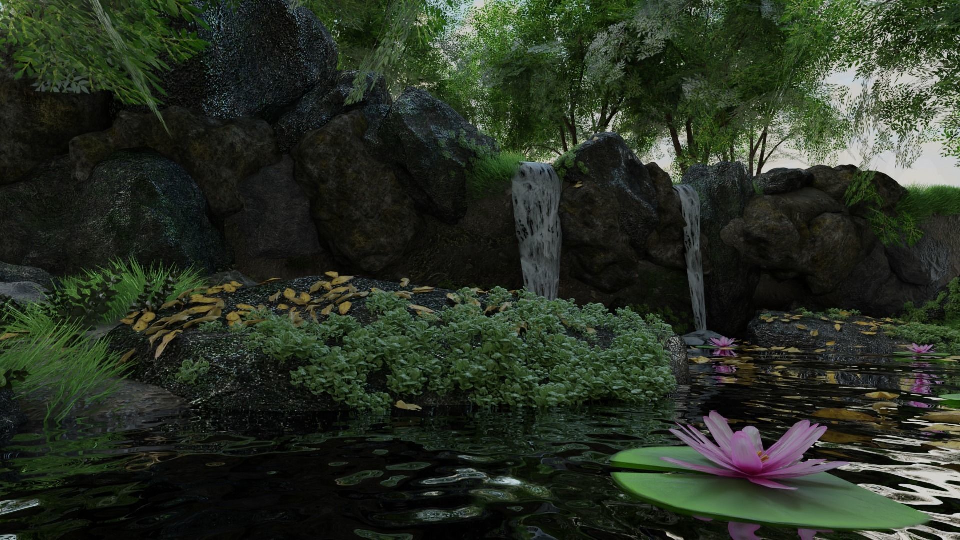 Waterfall Scene 3D model_1