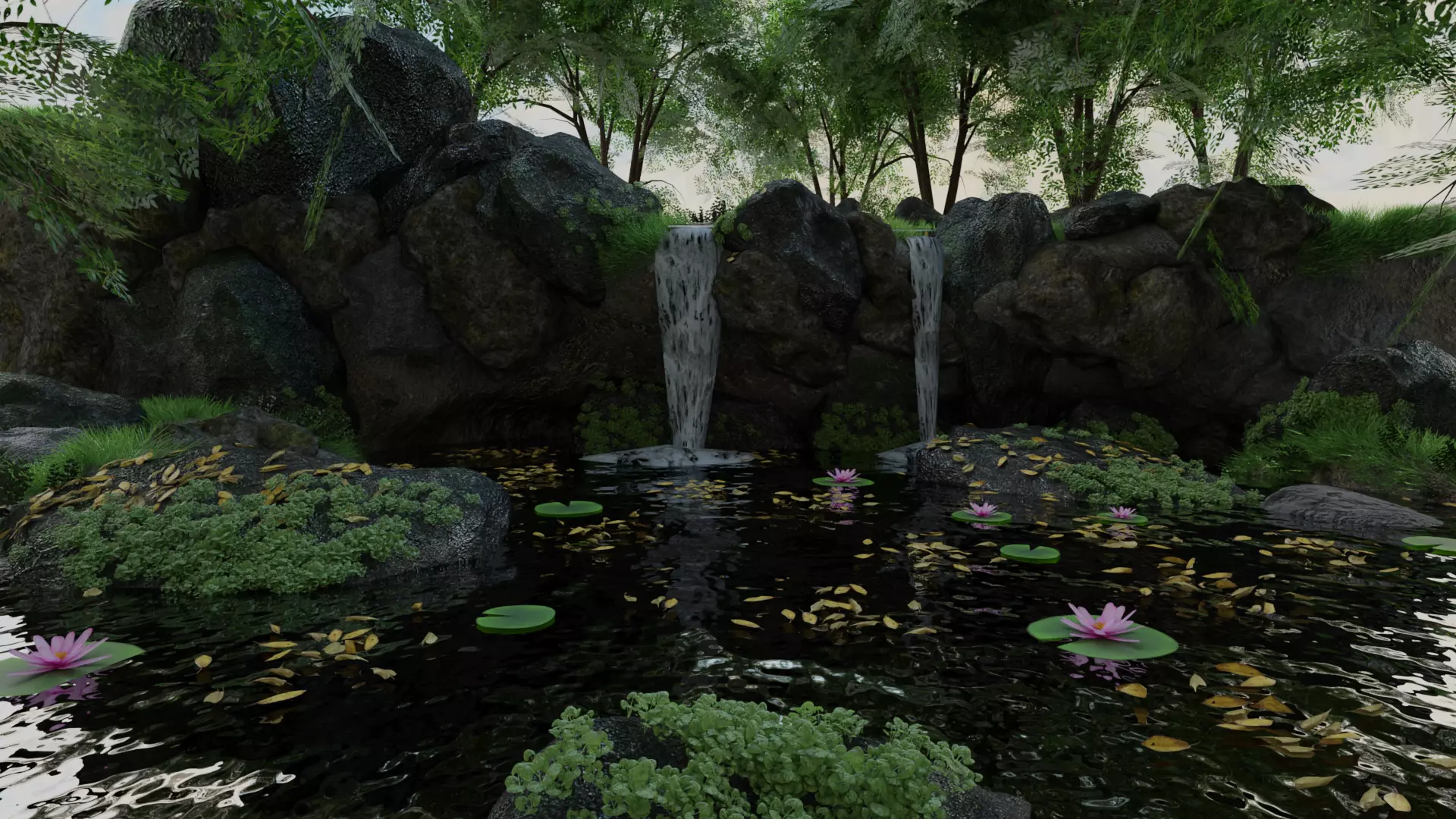 Waterfall Scene 3D model_0