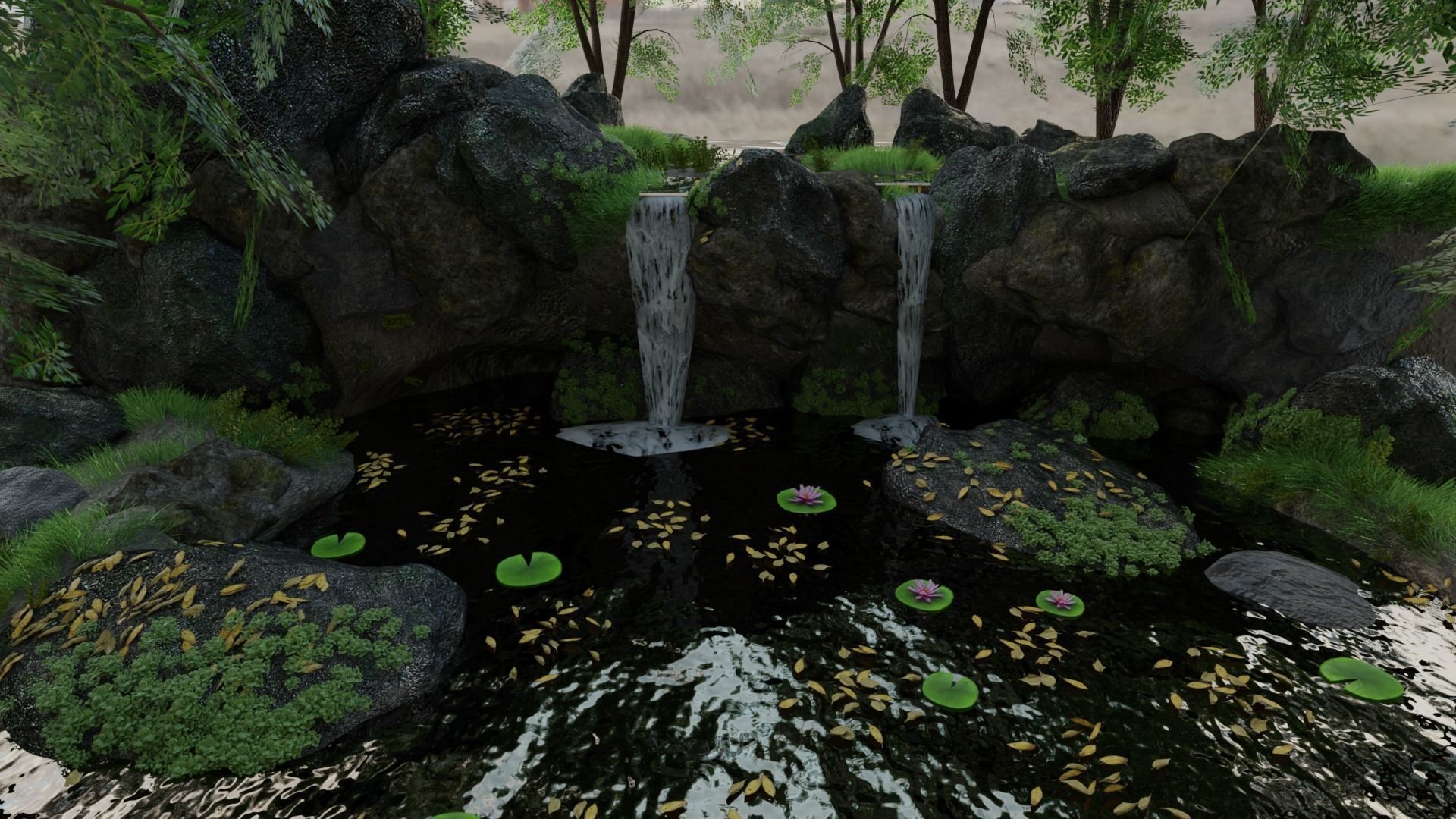 Waterfall Scene 3D model_3