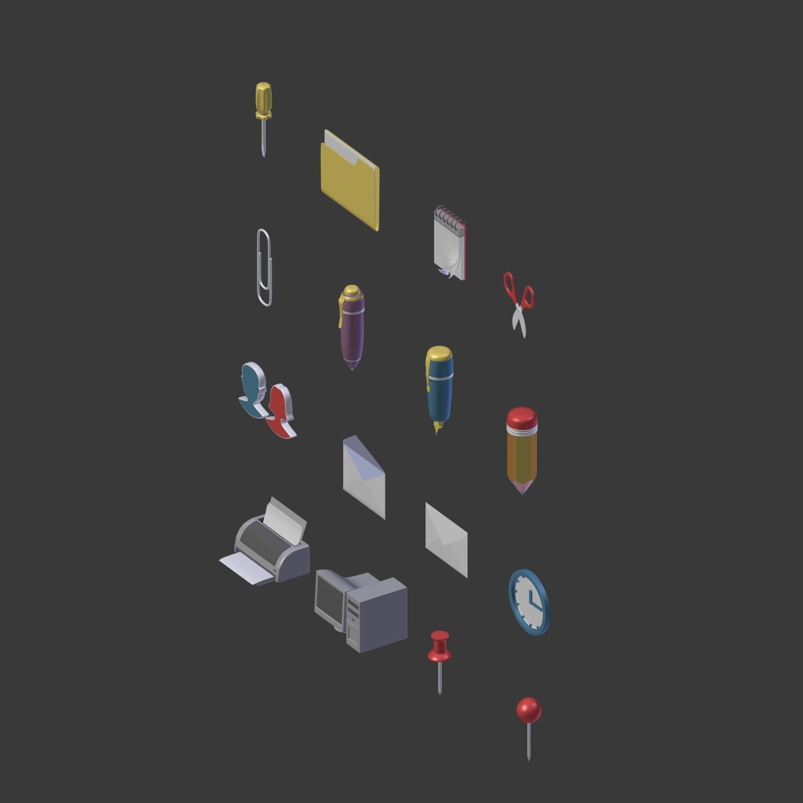 Office Cartoon Collection Low-poly 3D model_3