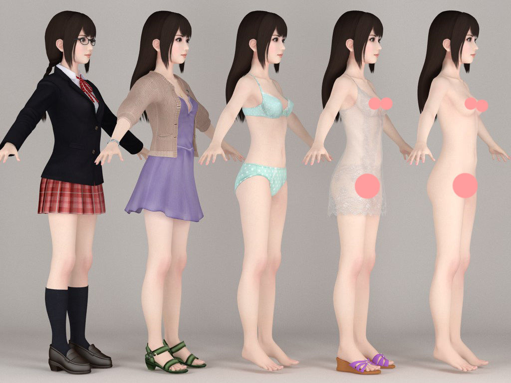 T pose nonrigged model of Aoi with various outfit  3D model_6