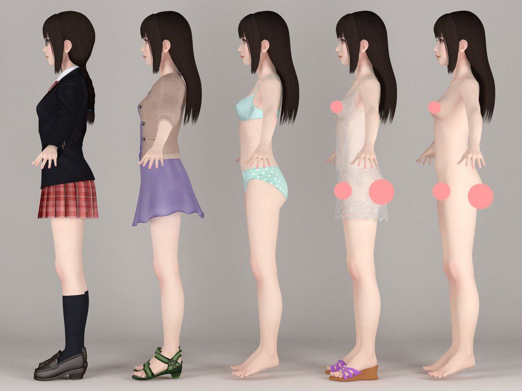T pose nonrigged model of Aoi with various outfit  3D model_4
