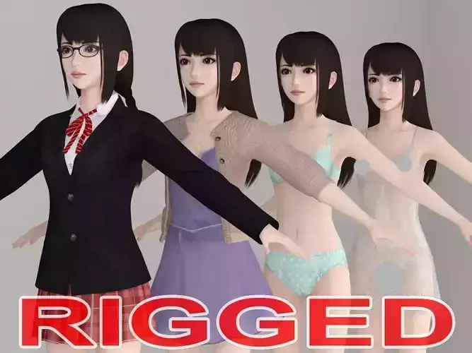 T pose rigged model of Aoi with various outfit 3D model
