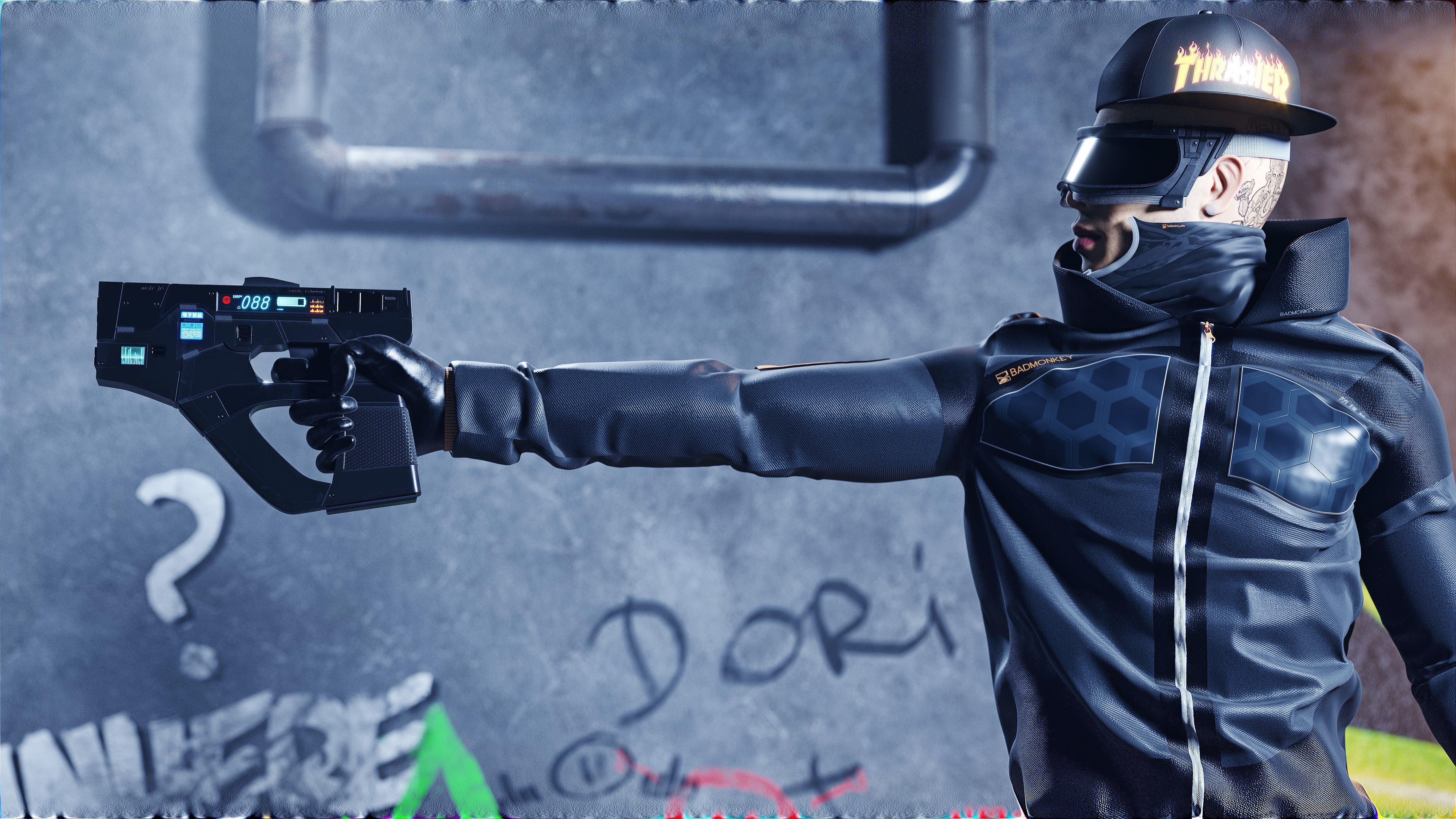 Futuristic cyberpunk assassin character 3D model_3