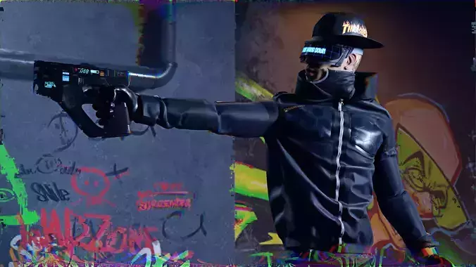 Futuristic cyberpunk assassin character 3D model