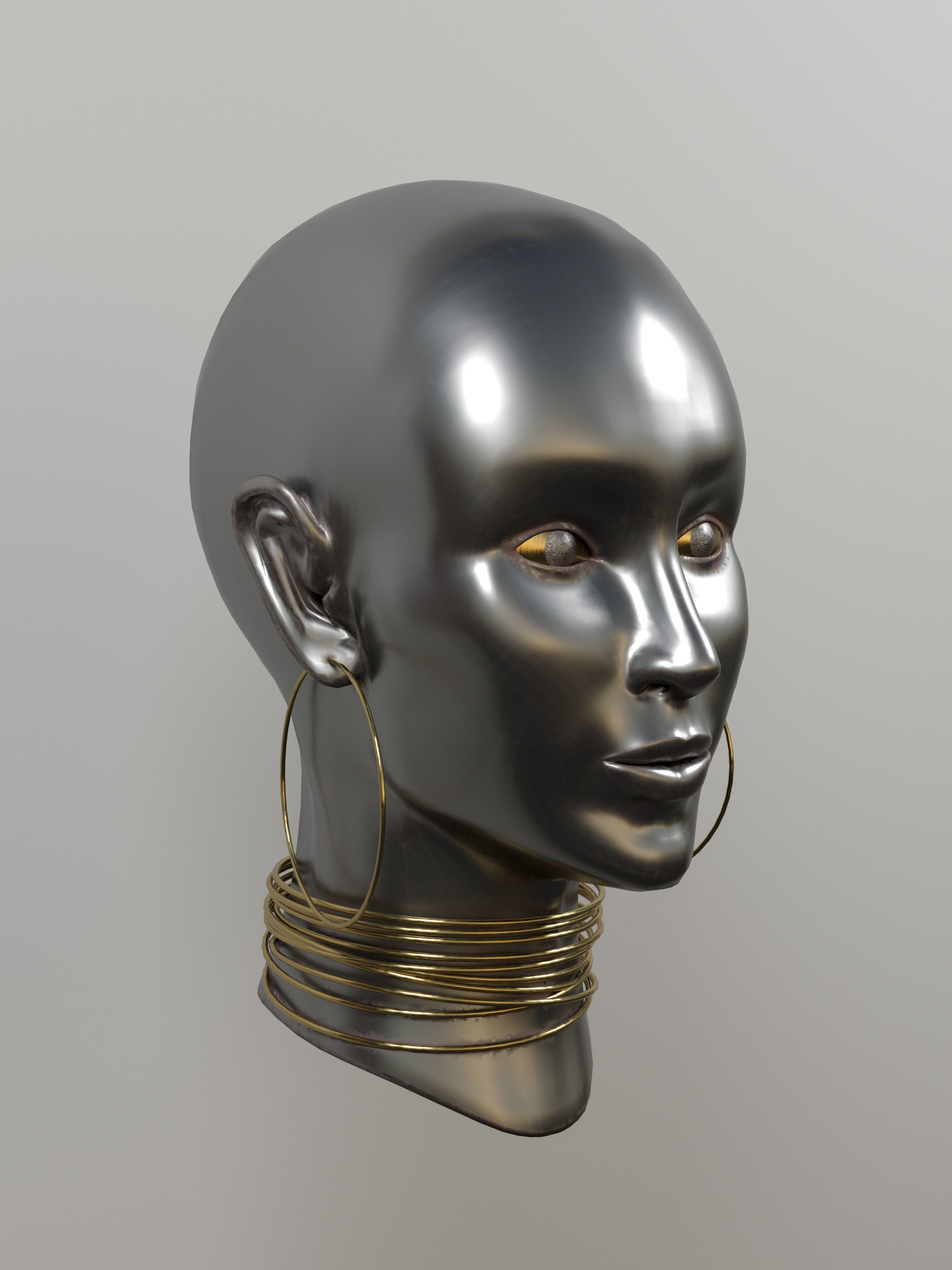 Women metal head model 3D model_2