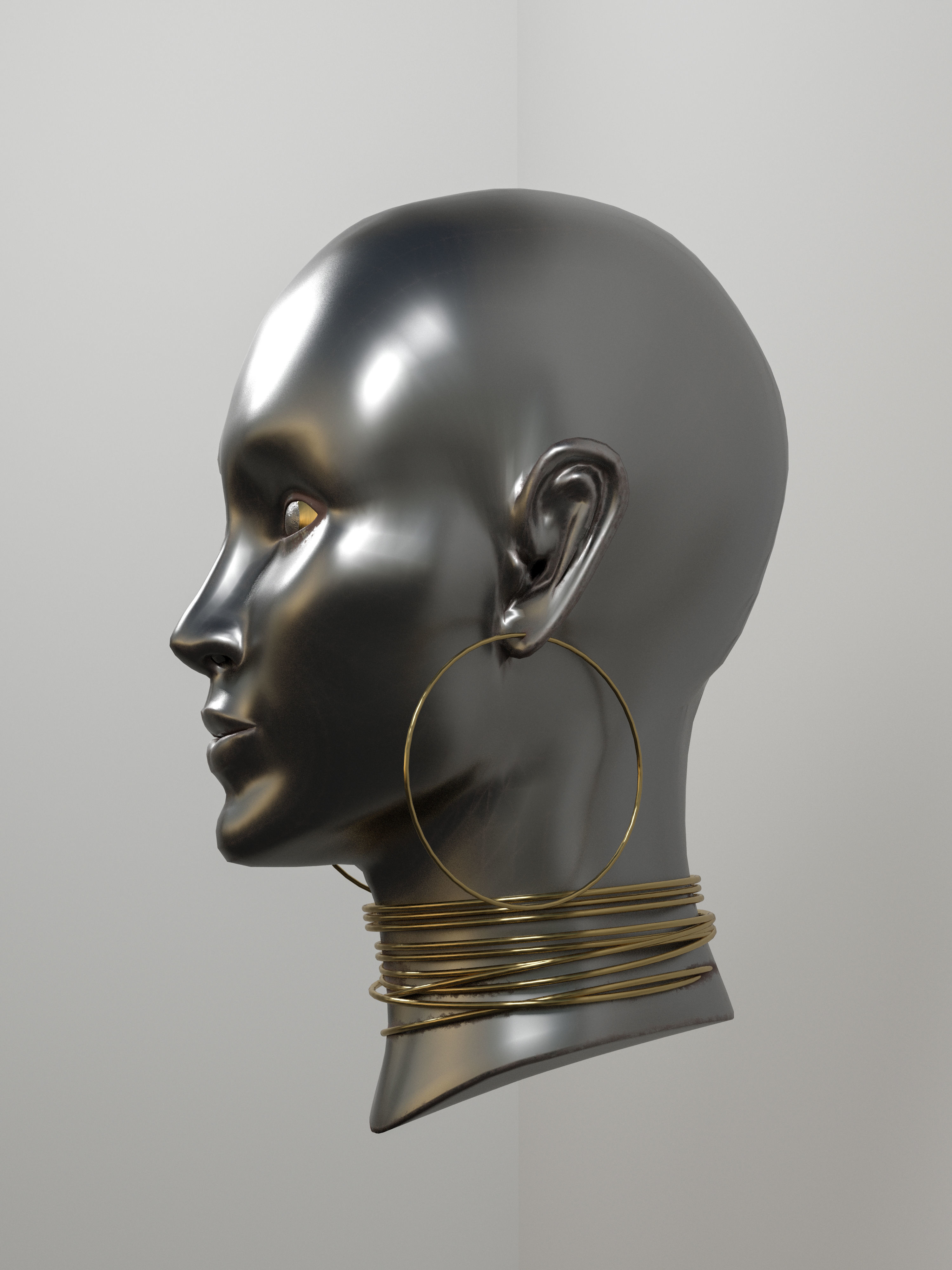 Women metal head model 3D model_3