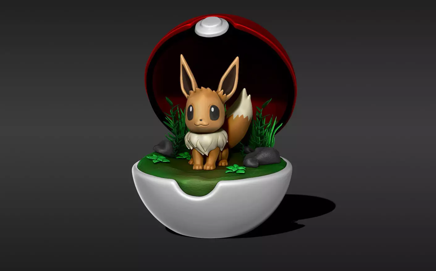 Eevee in pokeball statue 3D model_0