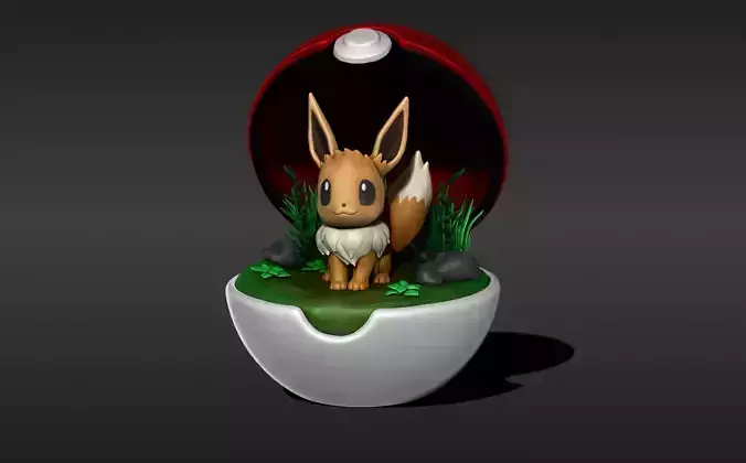 Eevee in pokeball statue 3D model