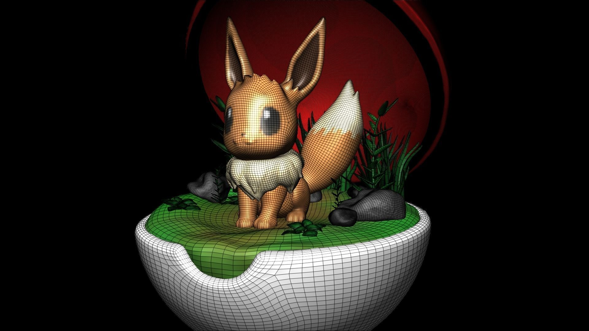 Eevee in pokeball statue 3D model_2
